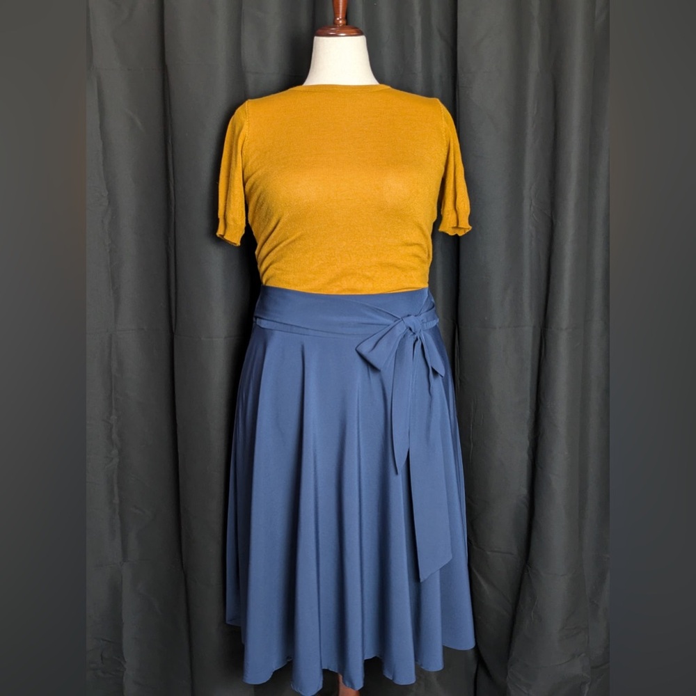 Women’s High Waist Pockets Skirt Skater Flared Midi Blue A-Line Skirt